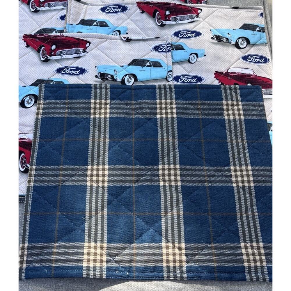 4 Vintage Ford Placemats Reversible Quilted T-Bird Thunderbird Fabric